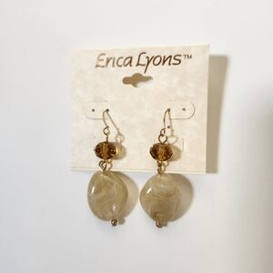 Erica Lyons Gold and Tan drop pierced earrings